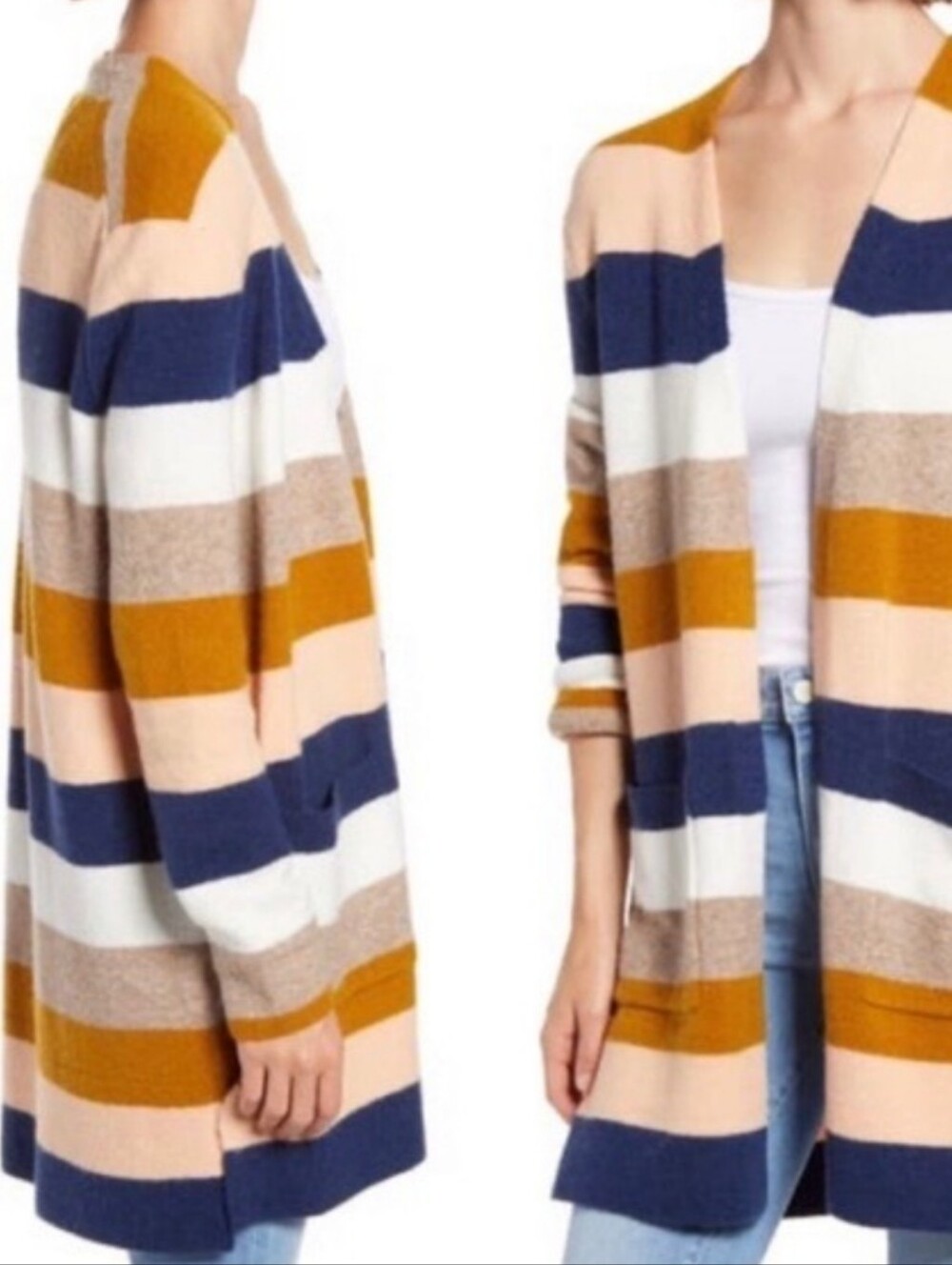 Madewell Kent Bengali IndigoStripe Wool Blend OpenCardigan, Size XL - Picture 6 of 17